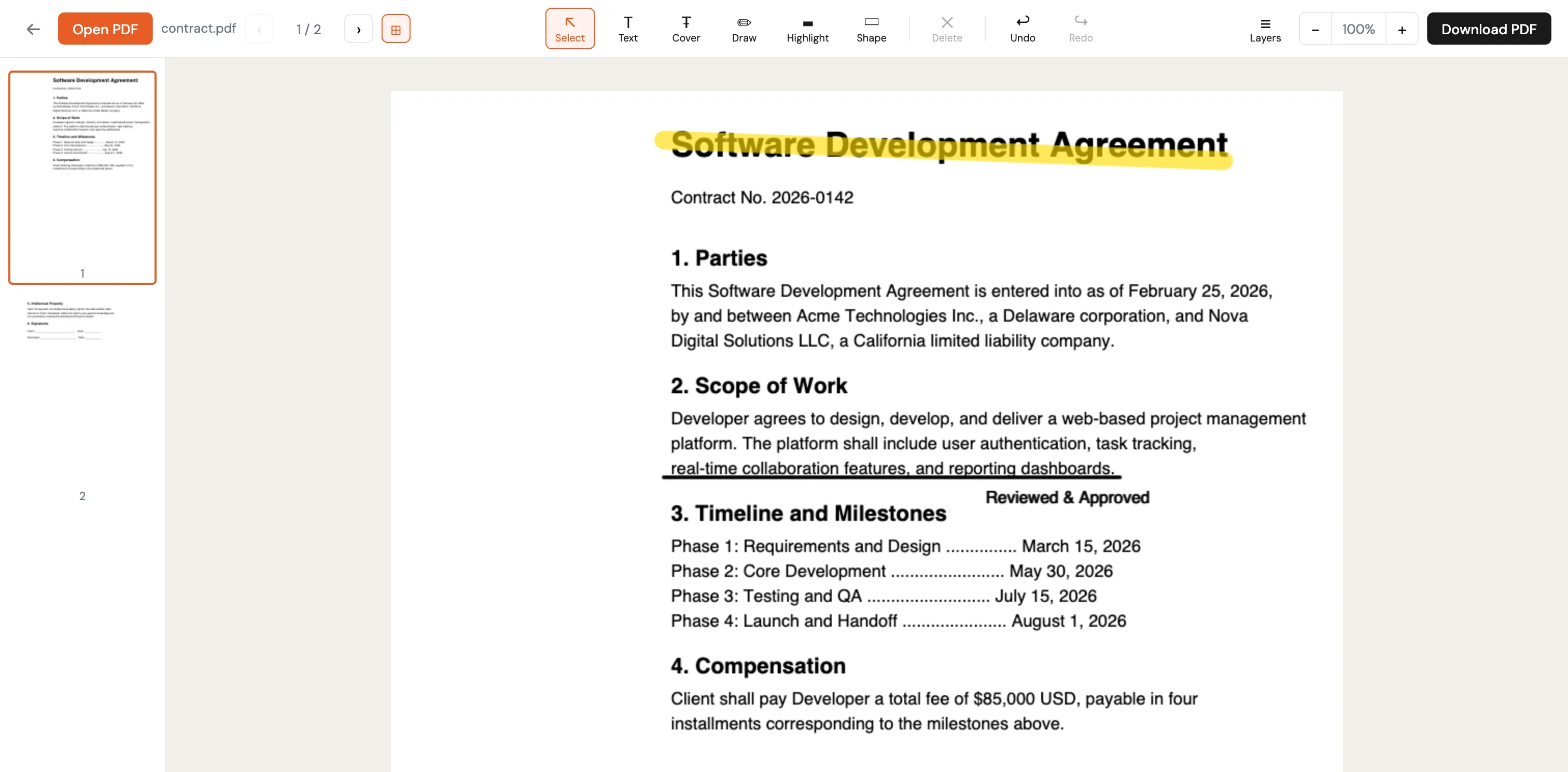 The PDF editor with annotations, text, and drawing tools