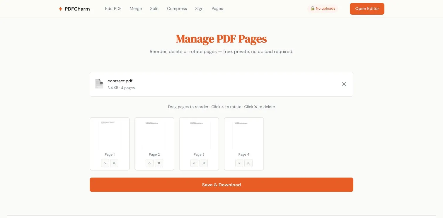 Drag-and-drop page management with thumbnails